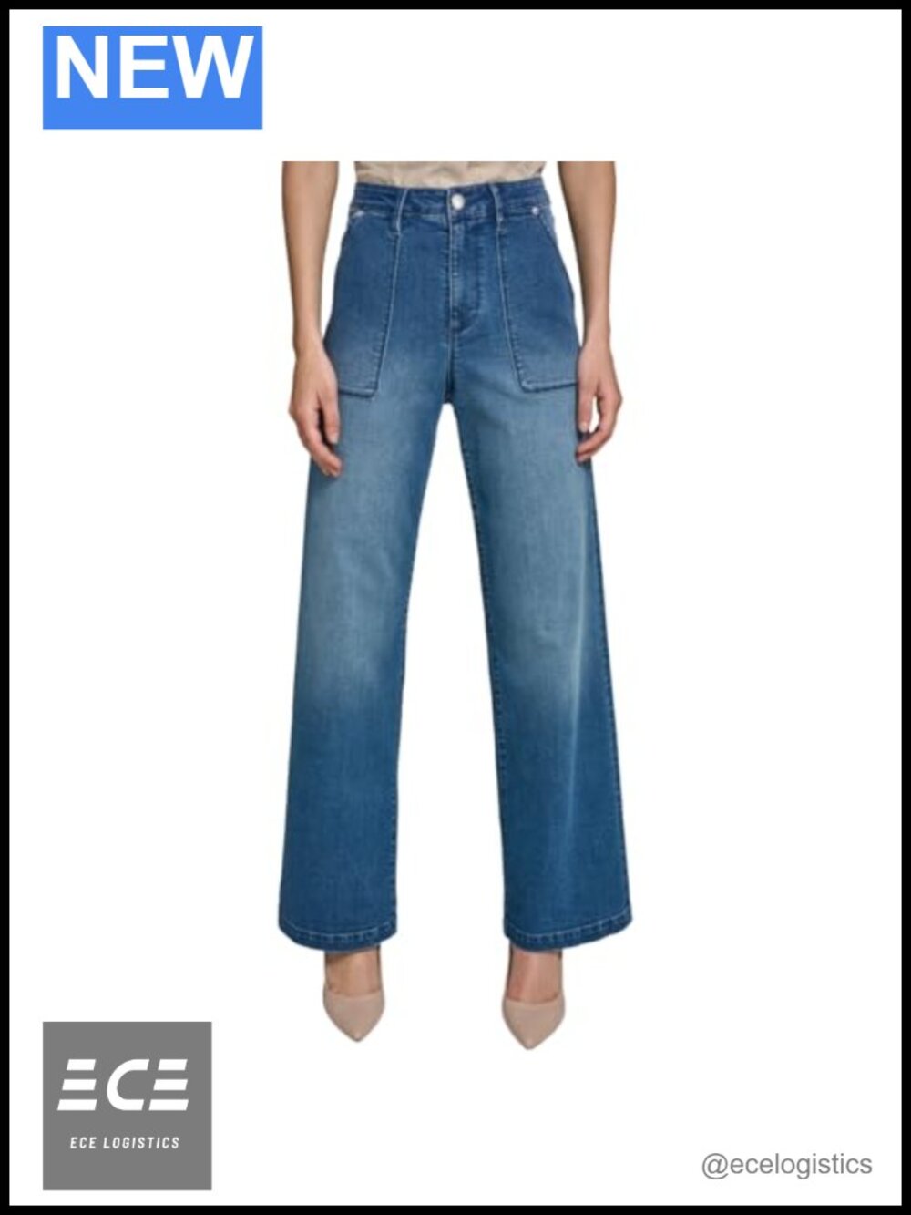 Wide Leg Super Stretch Jeans Mid Rise Flat Front Wide Pocket